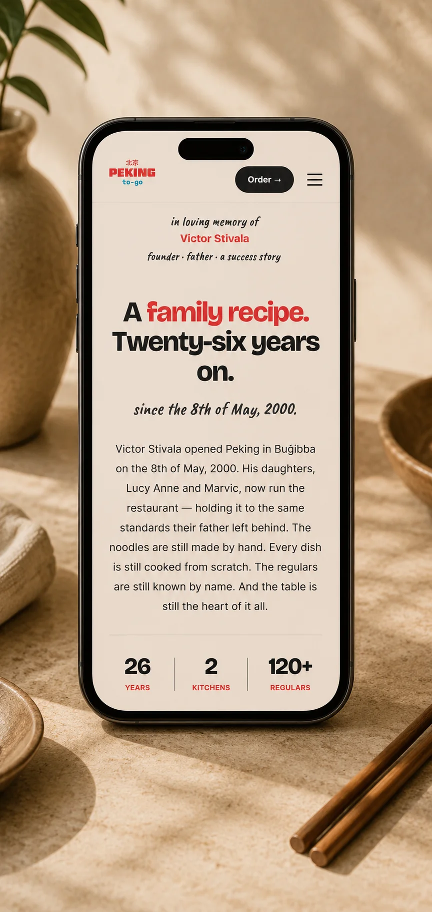 A family recipe, twenty-six years on. The Peking Malta website mobile family history page.