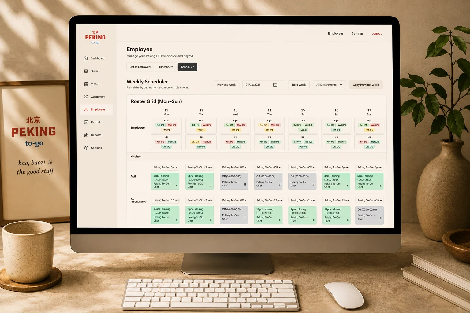 Weekly staff scheduler grid.